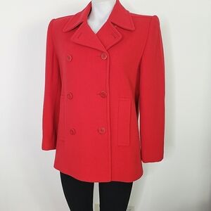 Linda Allard Ellen Tracy red wool peacoat cashmere